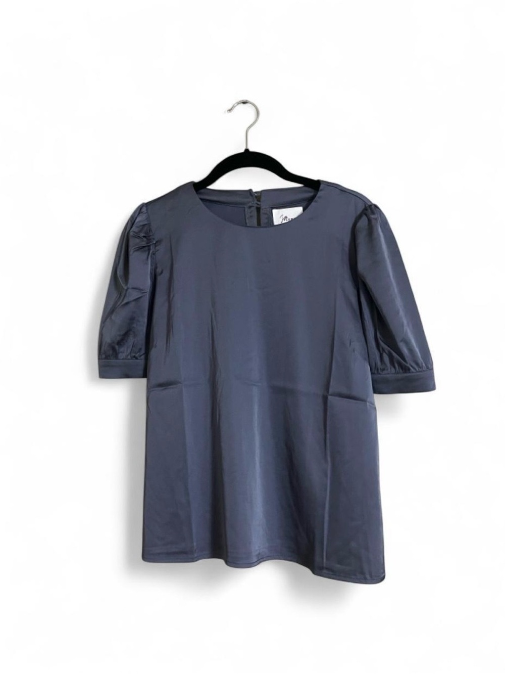 JoFlower Blouse Sz Various Classic Puff Sleeve Slate Gray Silk Look and Feel